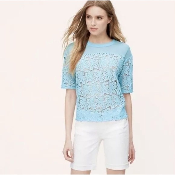 LOFT Tops - EUC LOFT Crochet Light Blue Blouse PXS​​​​​